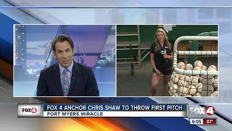 Fox 4 anchors Dani Beckstorm and Chris Shaw throw out the first pitch