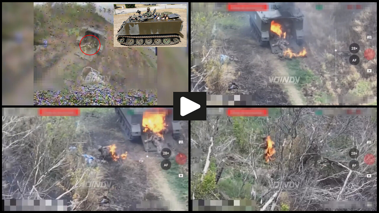 South Donetsk: Russian FPV drone burns M113 APC with Ukrainian soldiers