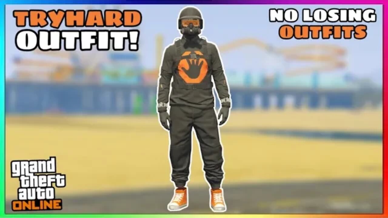 Easy Orange & Black Joggers Ripped Shirt Glitch Tryhard Modded Outfit (No Transfer) (GTA Online)