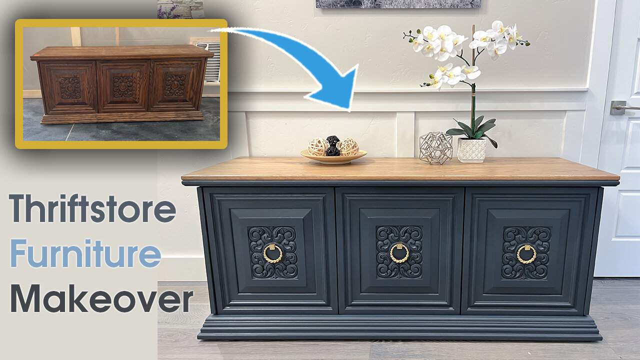 Thrift Store Furniture Makeover DIY Dark Blue Dresser