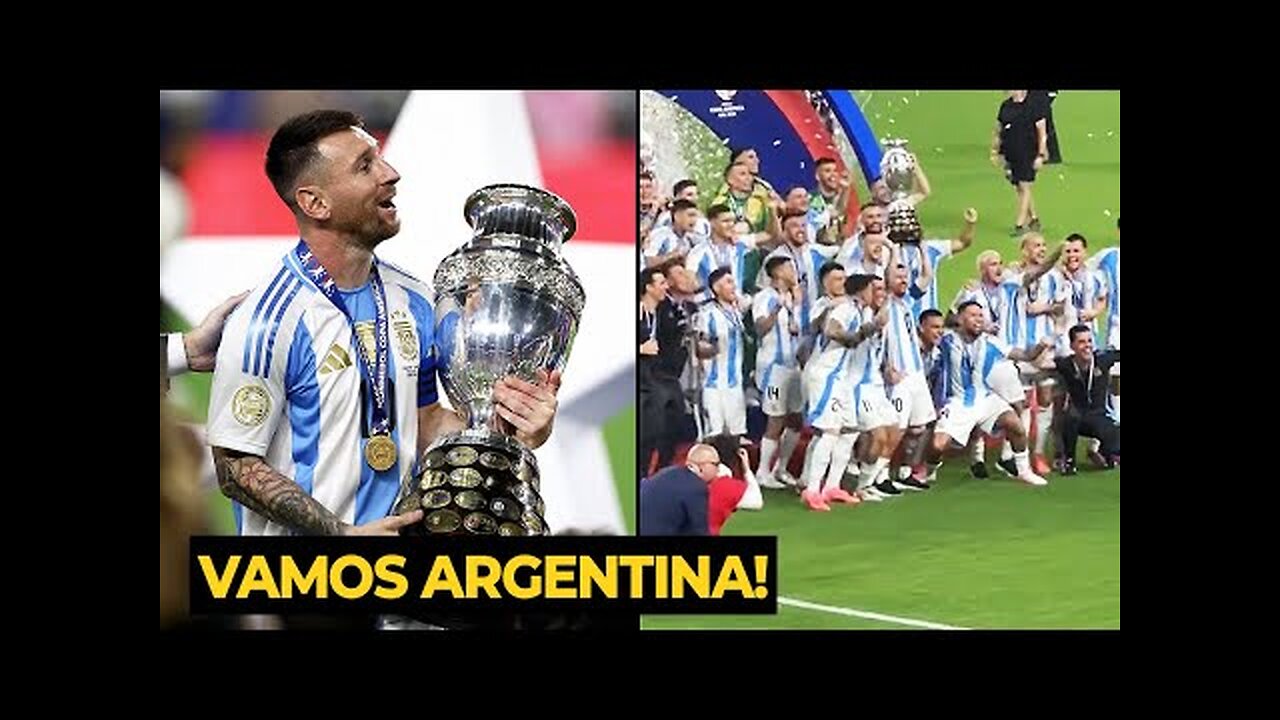 Messi Argentina trophy lift celebration after win Copa America against Colombia