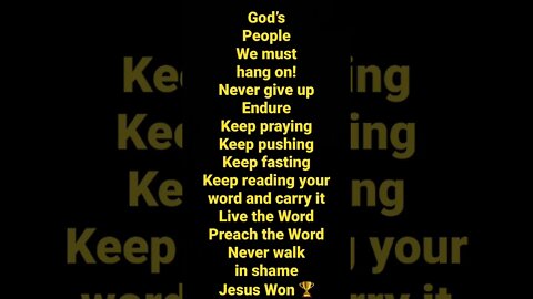 Please UNDERSTAND that JESUS already WON 🏆 KEEP MOVING IN THE THINGS OF GOD!!!