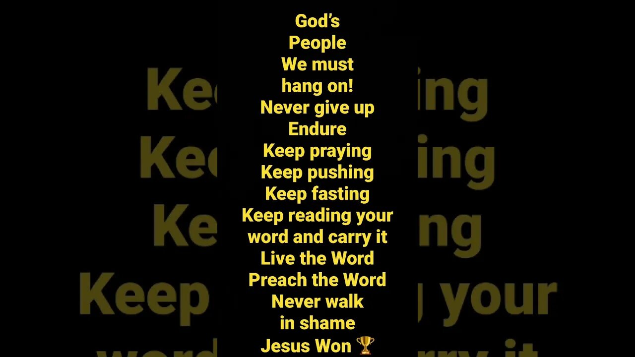 Please UNDERSTAND that JESUS already WON 🏆 KEEP MOVING IN THE THINGS OF GOD!!!