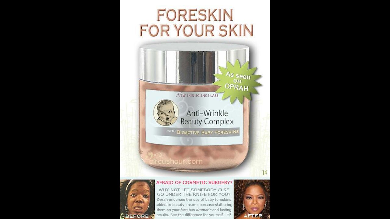 Oprah Winfrey utilizza e sponsorizza crema di giovinezza con pelle di prepuzio di bambini