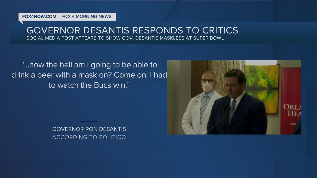 Gov. DeSantis responds to being maskless at super bowl
