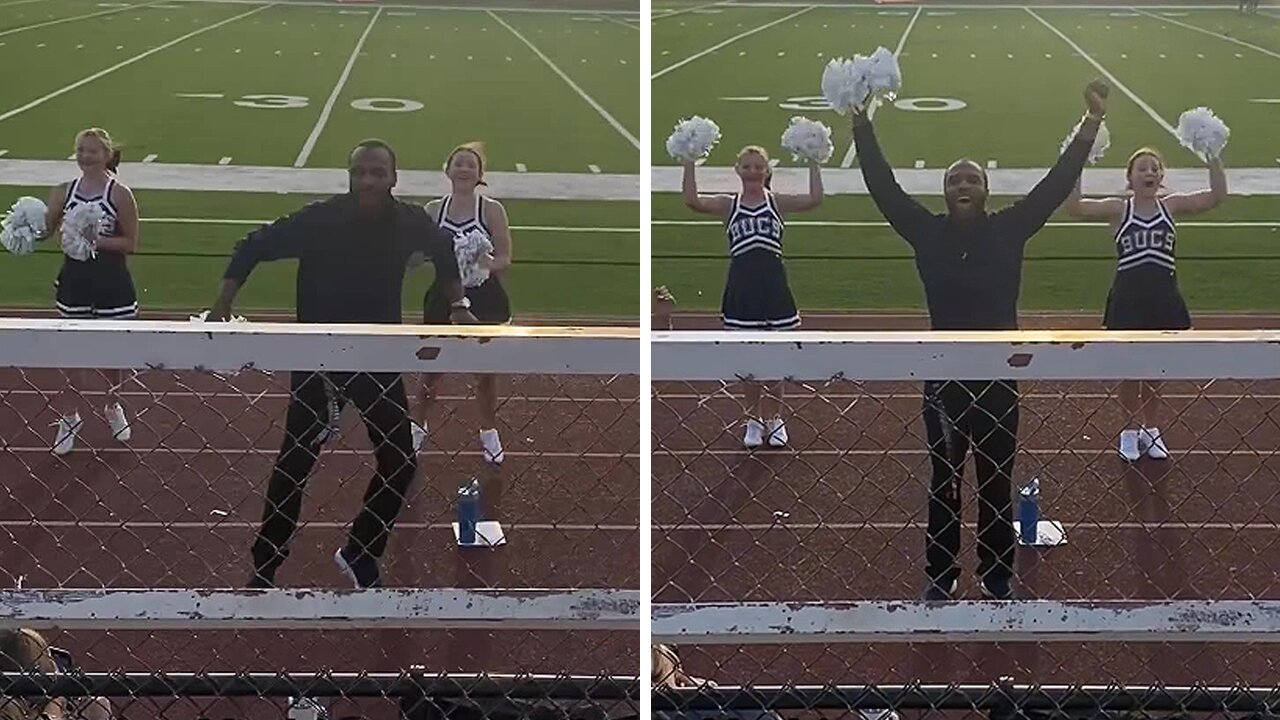 Incredible school principal joins the cheerleaders for a cheer