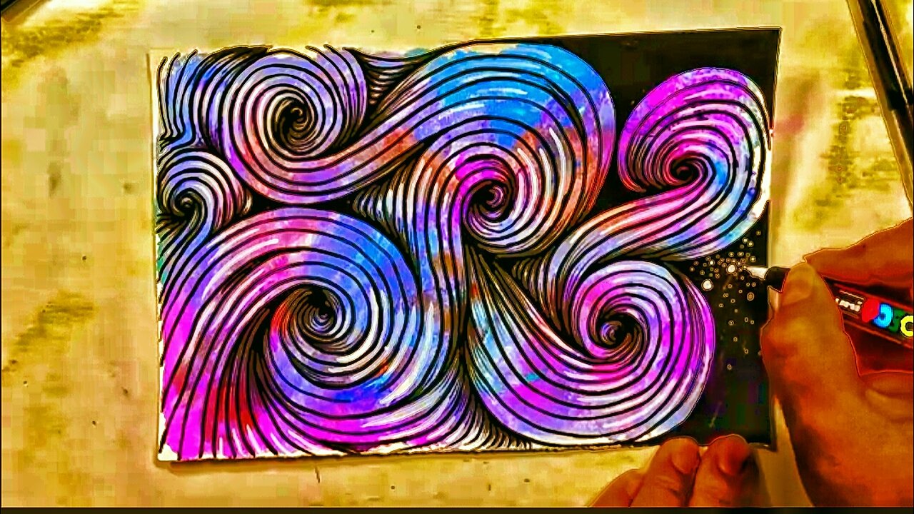 rainbow colored art work with colouring pen