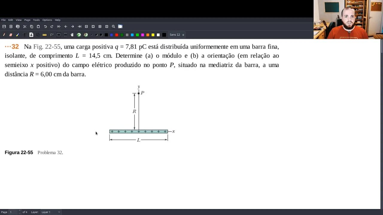 Aprenda a calcular o campo elétrico gerado por uma barra com carga Q [Problema resolvido]