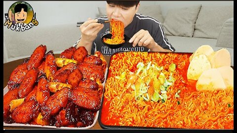 ASMR MUKBANG | fire noodle ramyeon, kimbap, kimchi recipe ! eating
