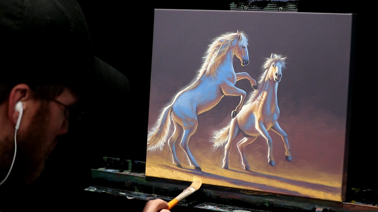 Acrylic Wildlife Painting of White Horses - Time-lapse - Artist Timothy Stanford