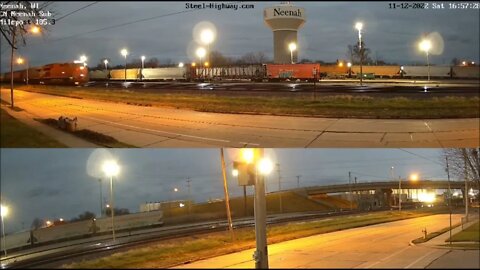 EJE Heritage Unit Leading EB Manifest at Steven Point and Neenah, WI on November 12, 2022