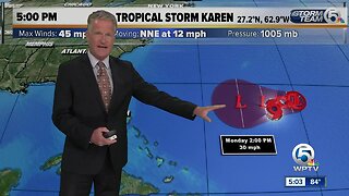 Tropical Storm Karen forecast to weaken, become a remnant low by Saturday