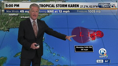 Tropical Storm Karen forecast to weaken, become a remnant low by Saturday
