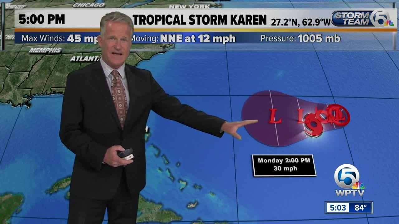 Tropical Storm Karen forecast to weaken, become a remnant low by Saturday