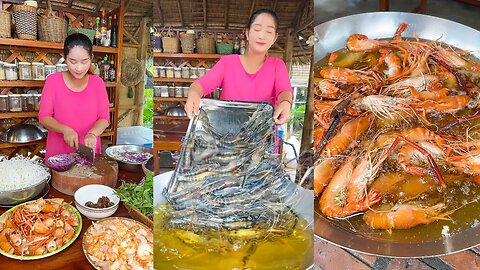 Cooking with sros Fry River prawn and cook by chef Sros for 2 recipe - Country style cooking