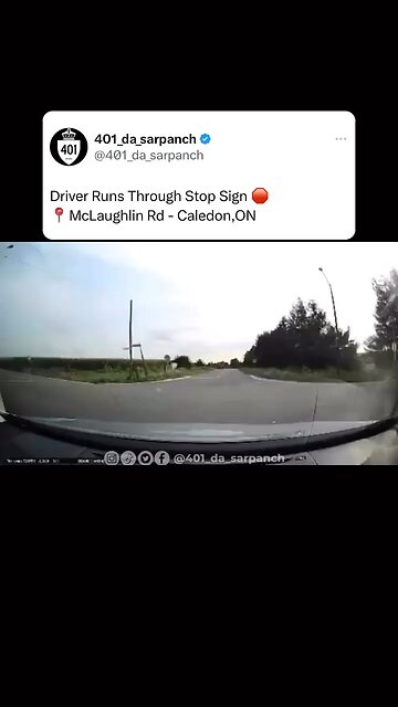 Vehicle Drives Through Stop Sign in Caledon Ontario
