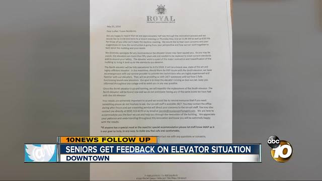 San Diego seniors get feedback on elevator situation