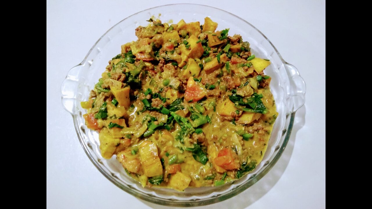 sautéed ground beef and sweet potato with spinach cream