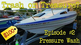 $100 Cheap Boat First Wash. Rebuilding Boat DIY Restoration Episode 2. Pressure Wash. Bayliner Capri