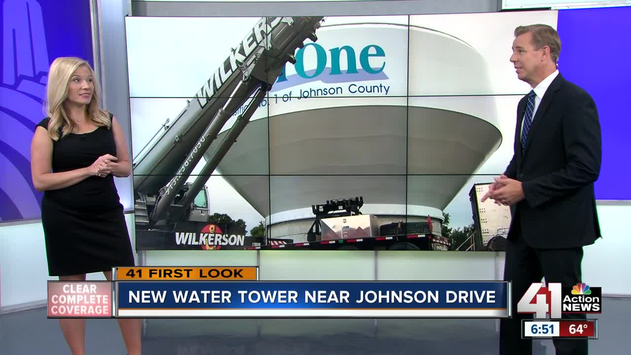 Crews place tank on new water tower in Shawnee