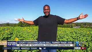 County Executive Calvin Ball, farmer trade jobs