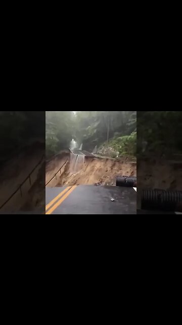 Portion of Route 218 near West Point, New York, reportedly washed away by floodwaters.