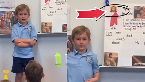 Little boy presents Jesus as his hero at school