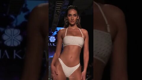 Model Priscilla Ricart in white and gold bikini by Sinesia Karol #miamifashionweek #miamifashion