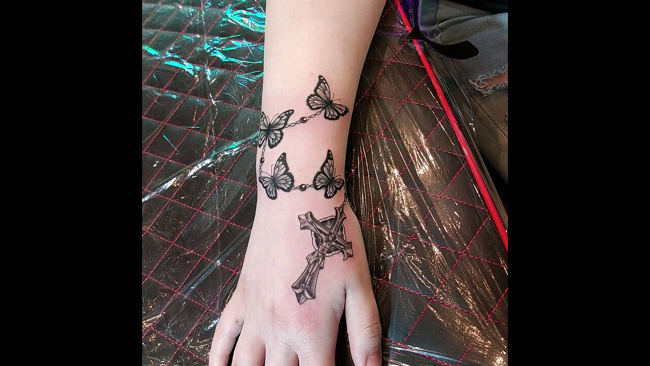 Rosary Butterfly Tattoo | Black n Grey | Real Time