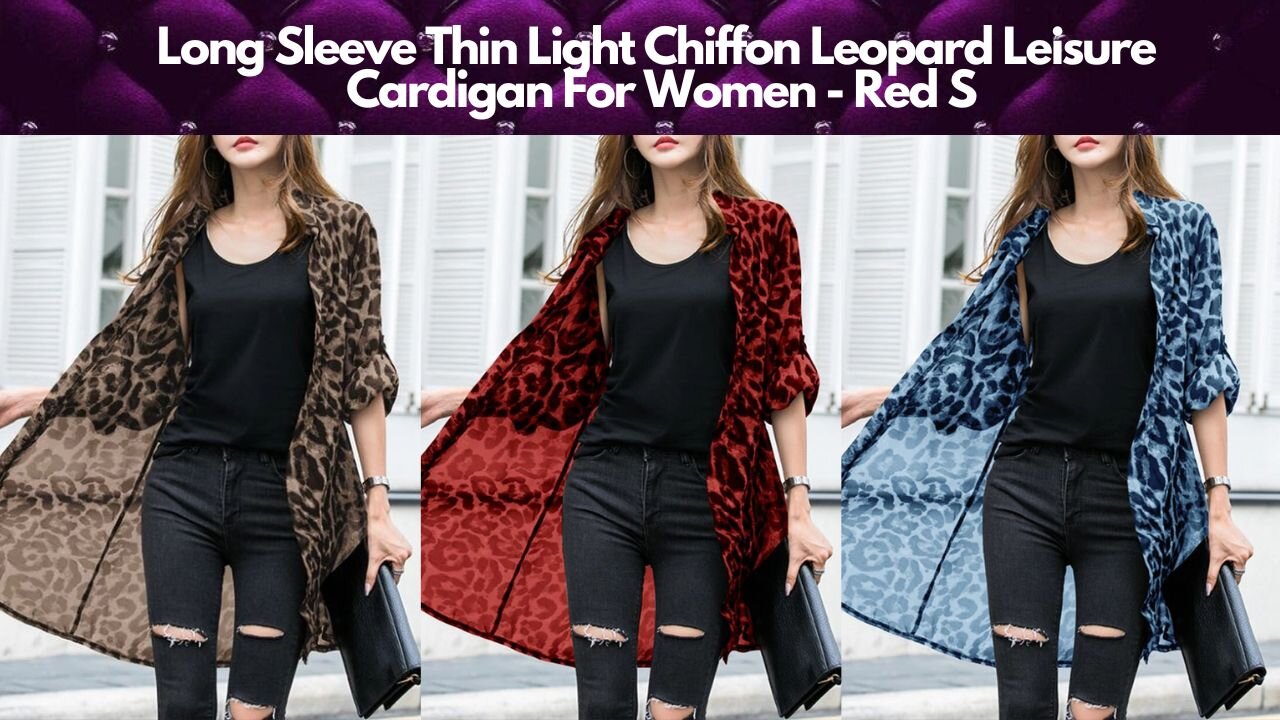 Long Sleeve Thin Light Chiffon Leopard Leisure Cardigan For Women - Red S