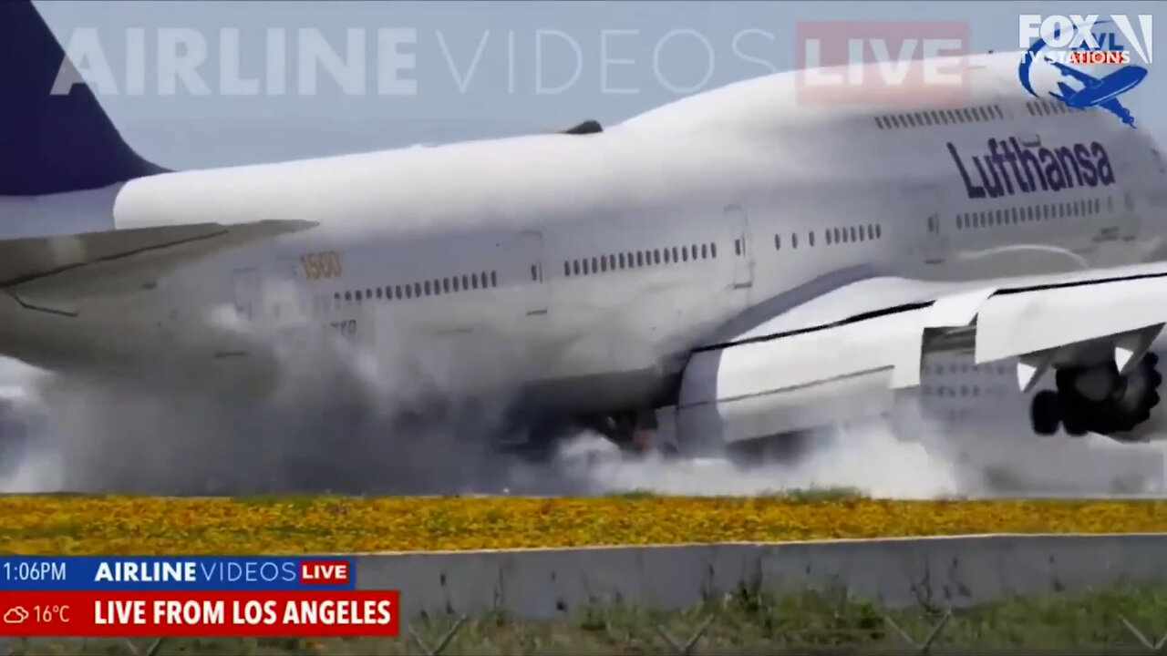 Dramatyczne lądowanie Boeing 747 w Los Angeles | Napisy PL