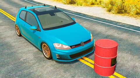 Volkswagen vs Explosive Barrel – BeamNG.Drive