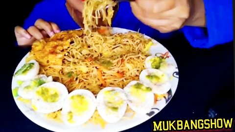 Mukbangshow eatingshow asmr eating veg noodles with egg omlette boiled egg