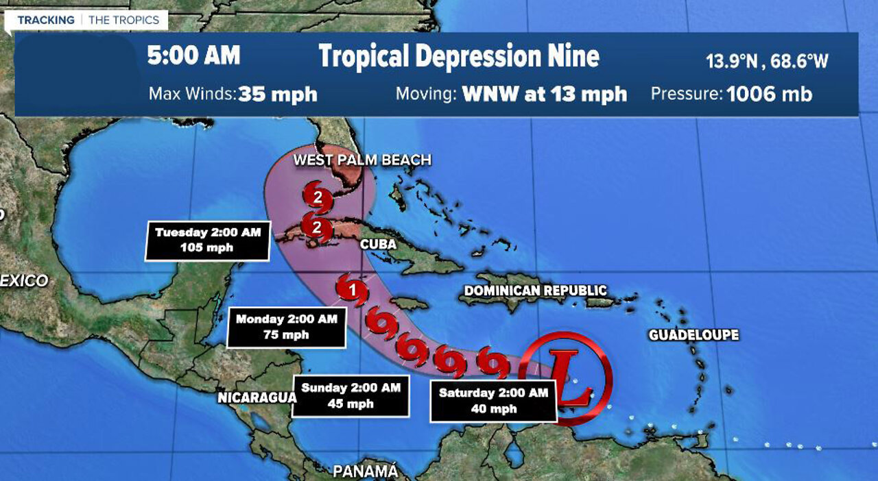 Tropical Depression 9 forms with Florida in expected path