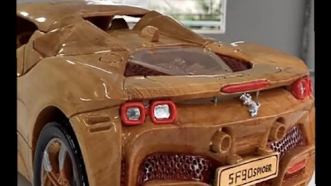 Wood Carving - Ferrari SF90 Spider 2022 - Woodworking Art #Shorts