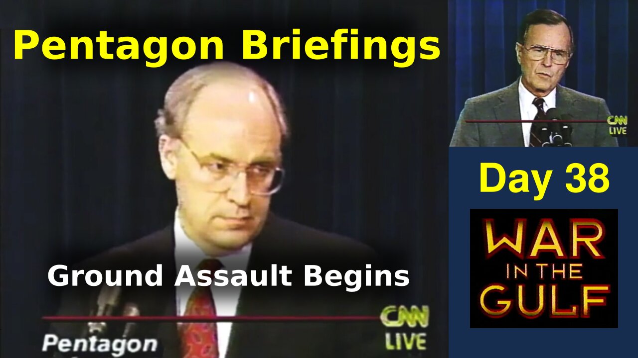 Vintage CNN - Iraq War Day 38 - Pentagon Briefing - Bush and Cheney - Feb23-91 (9PM EST)