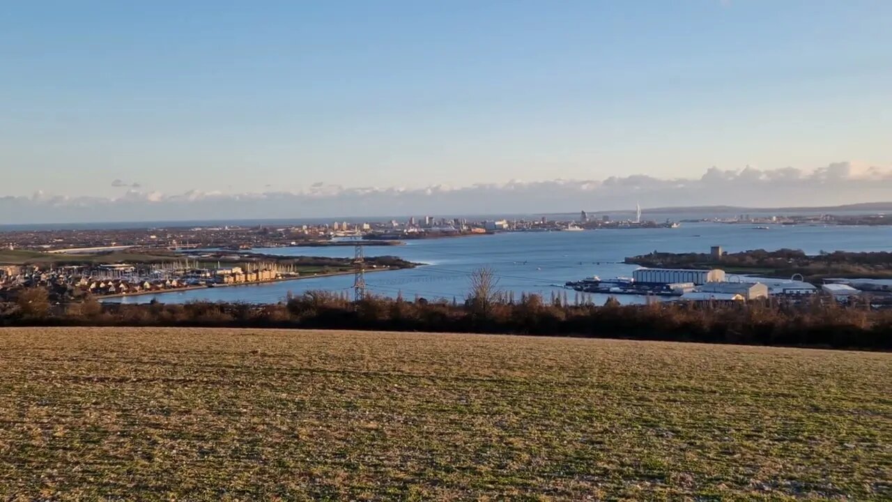 Stunning panoramic view from Portsdown Hill, across Portsmouth, UK & the Solent