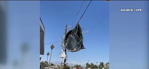 Trampoline gets caught in Las Vegas valley wind