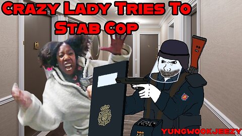 Crazy Lady Tries To Stab Cop