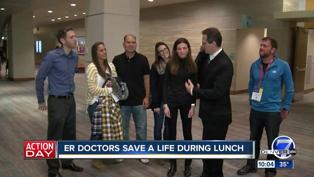 Off-duty ER doctors save man's life after he collapses at Denver sandwich shop