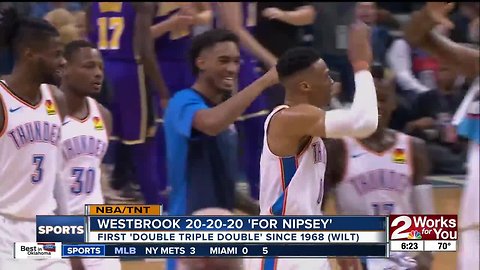 Russell Westbrook's 20-20-20 performance "For Nipsey" - tribute to slain rapper and friend Nipsey Hussle