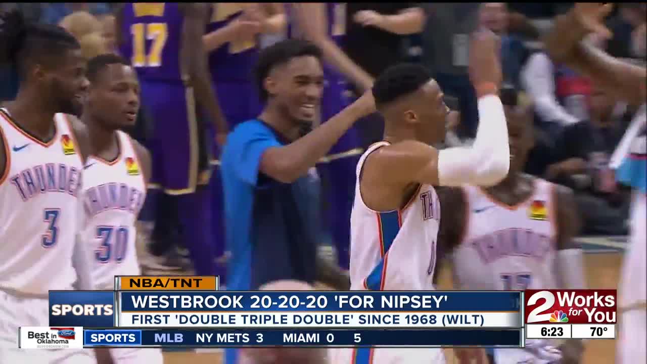 Russell Westbrook's 20-20-20 performance "For Nipsey" - tribute to slain rapper and friend Nipsey Hussle