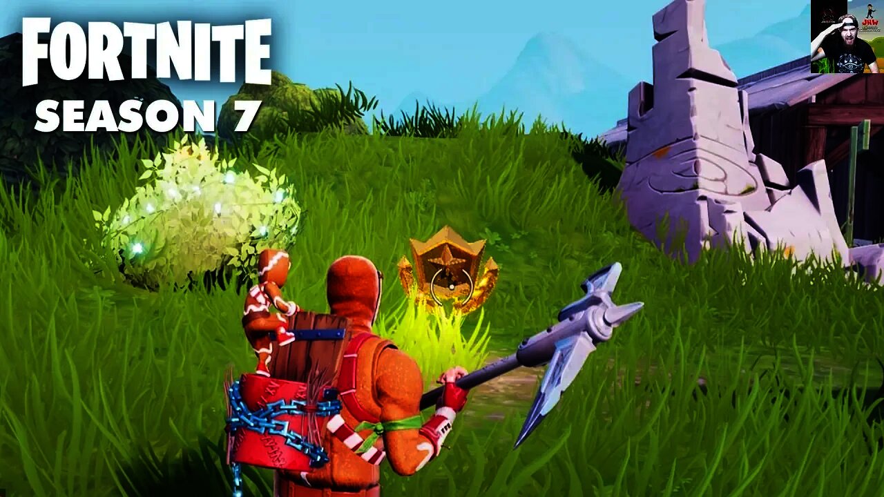 Search Between a Giant Rock Man, a Crowned Tomato, & Encircled Tree - FORTNITE LOCATION