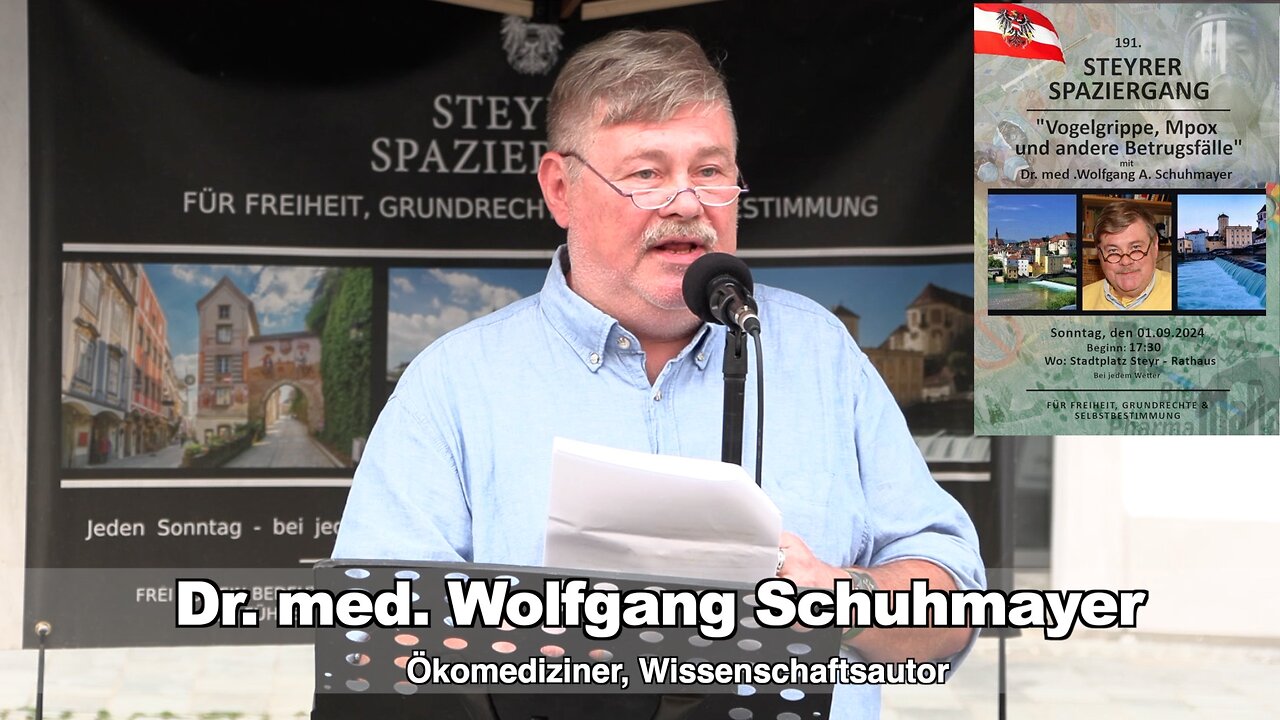 Dr. med. Wolfgang Schuhmayer "Vogelgrippe, Mpox und andere Betrugsfälle" 191. Steyrer Spaziergang