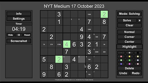 Sudoku 2023 10 17 medium - with a fever. Laugh with me when you spot my reaction time.