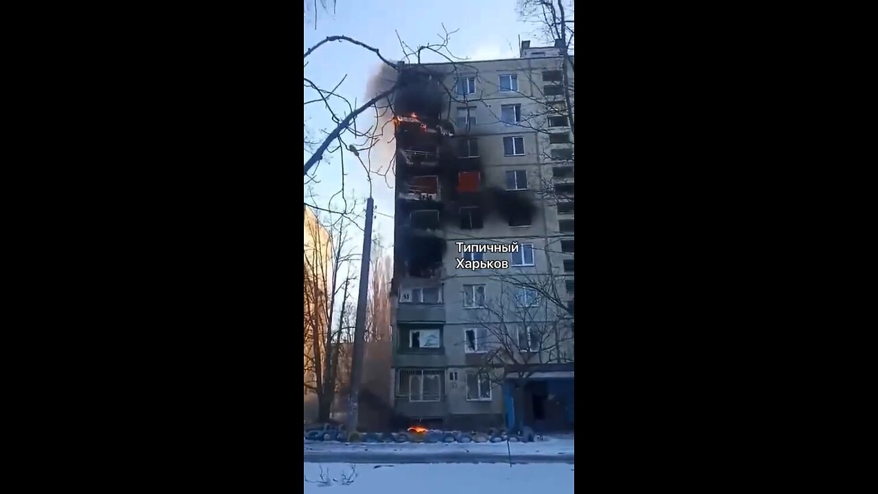 Fire in another residential building in Kharkov after Russian bombing.