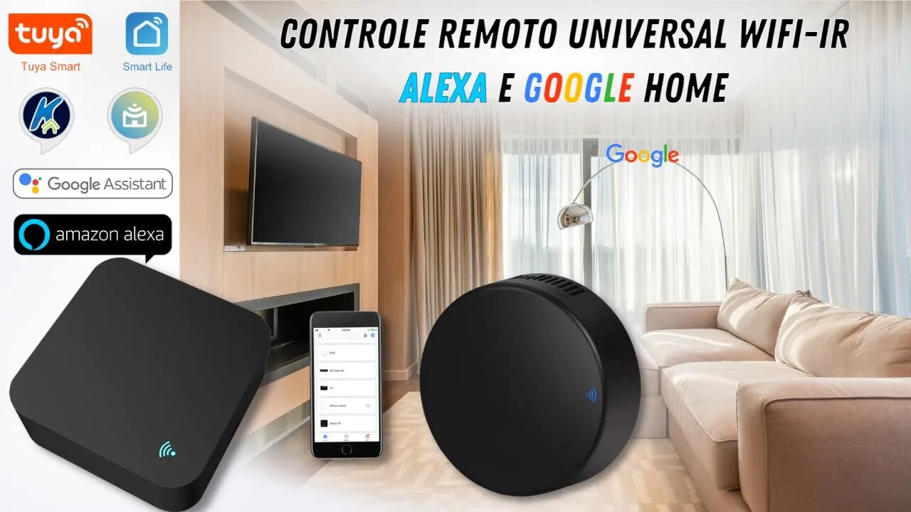 Controle remoto IR SMART Universal, Alexa Google Home. TV, Receptor de canais, Ar Condicionado...