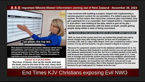 🚨🚨🚨 New Zealand Covid-19 vaccination database admin turns whistle-blower and reveals vaccine deaths