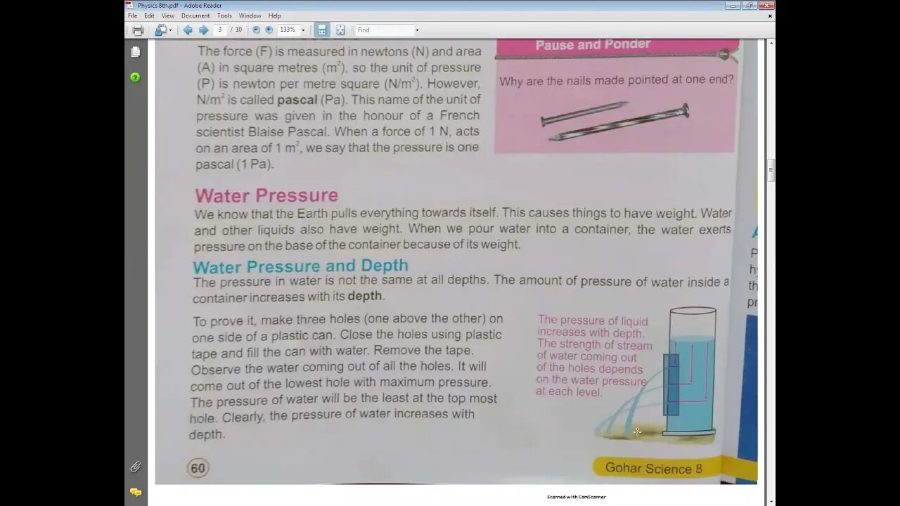 PHYSICS Class 8th Lecture#3 UNIT#7 Water pressure and depthExperiment