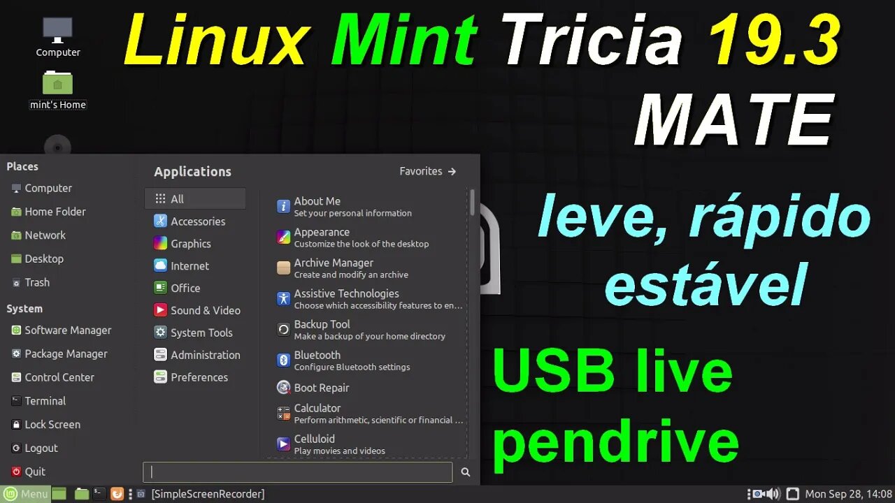 Linux Mint Tricia 19.3 MATE 32 bit com suporte até abril 23. Teste no pendrive sem instalação no PC